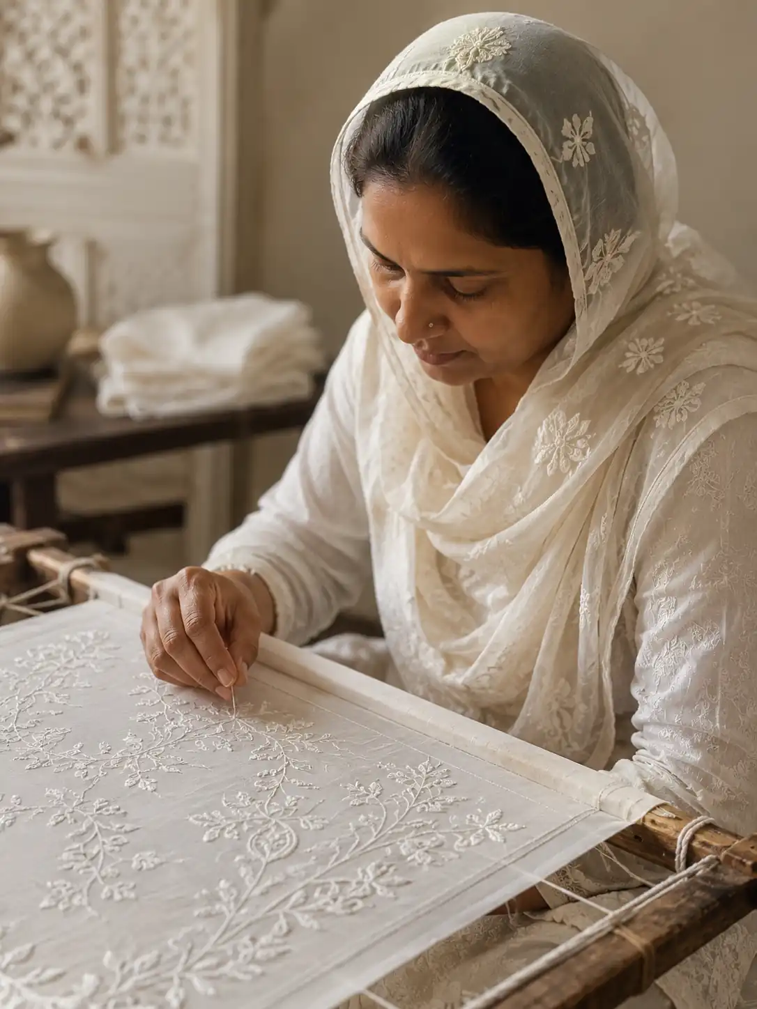 Chikankari artisan hand embroidery Lucknow Awadh Karigiri