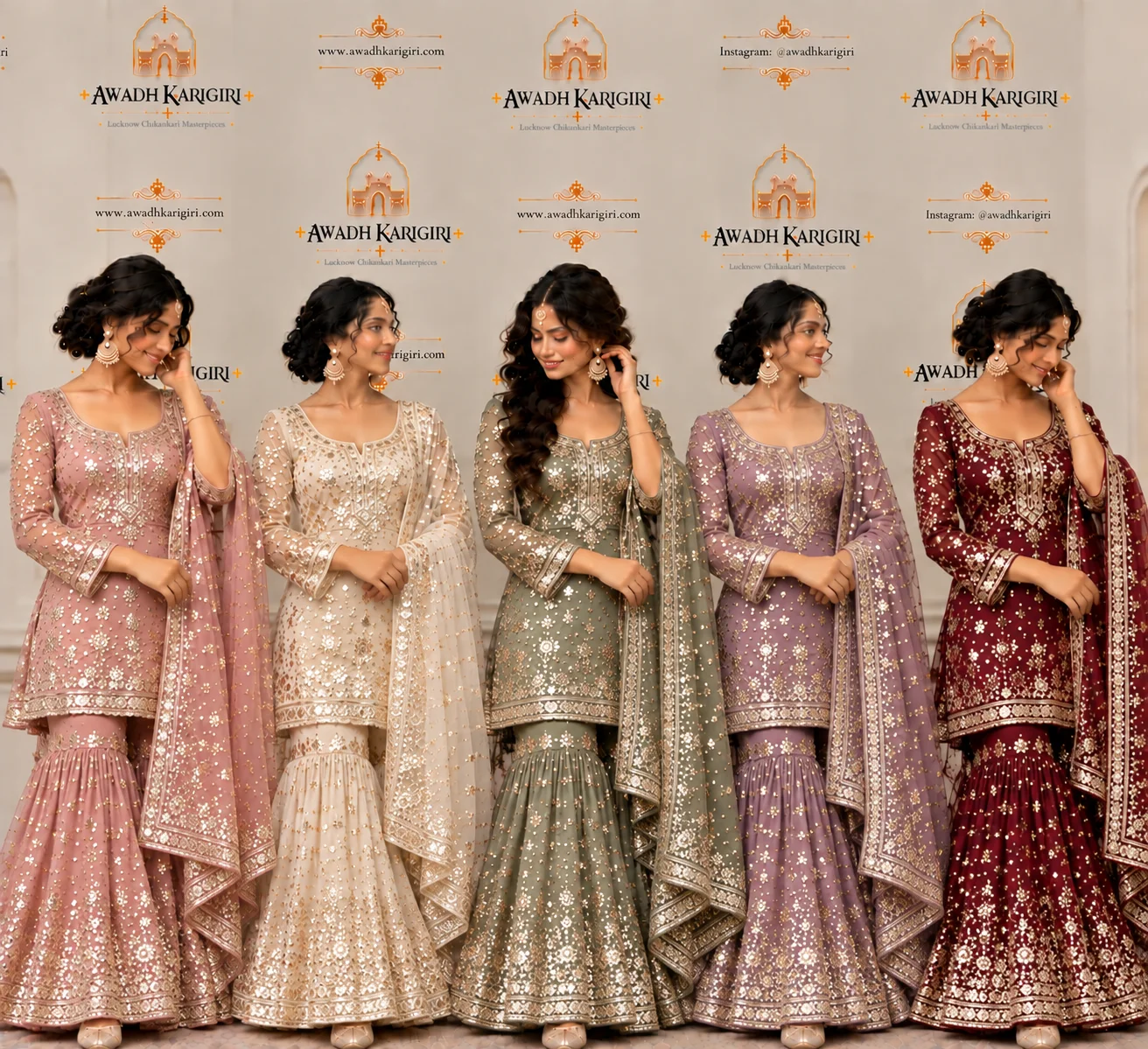 Hand Embroidery Sitara Sequin Sharara Manufacturer India Lucknow Awadh Karigiri