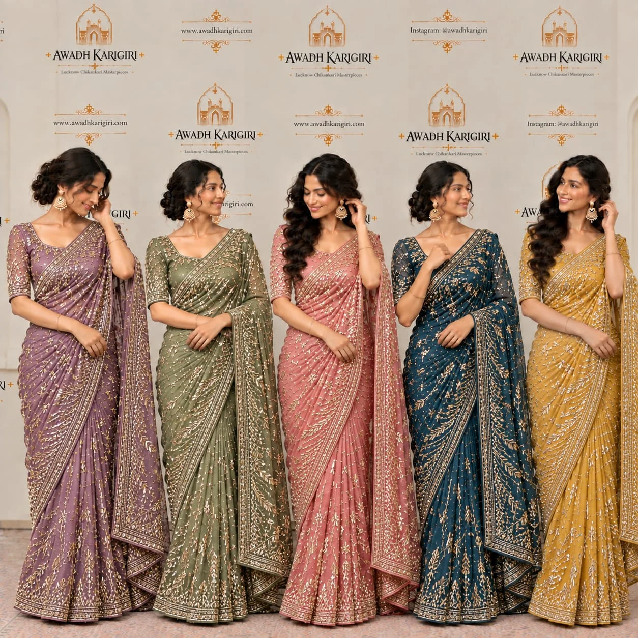 Hand Embroidery Bead Work Saree Manufacturer India Lucknow Awadh Karigiri