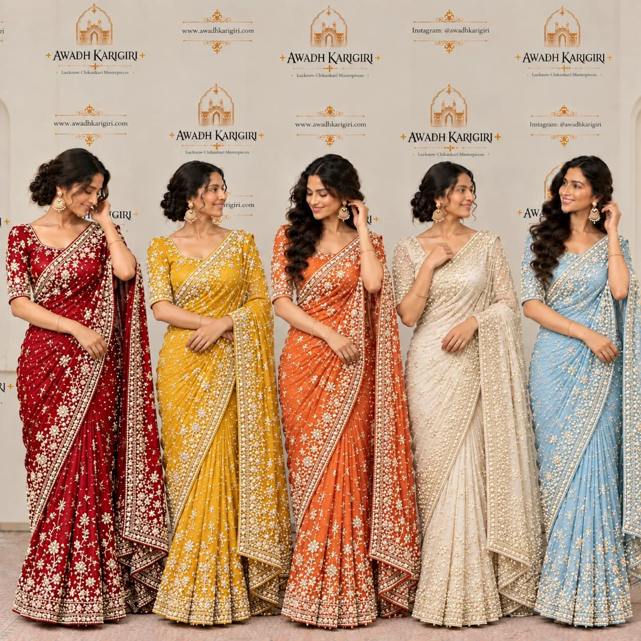 Hand Embroidery Pearl and Moti Saree Manufacturer India Lucknow Awadh Karigiri