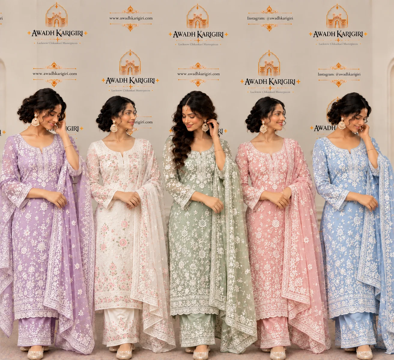 Hand Embroidery Chikankari Coordinated Set Manufacturer India Lucknow Awadh Karigiri