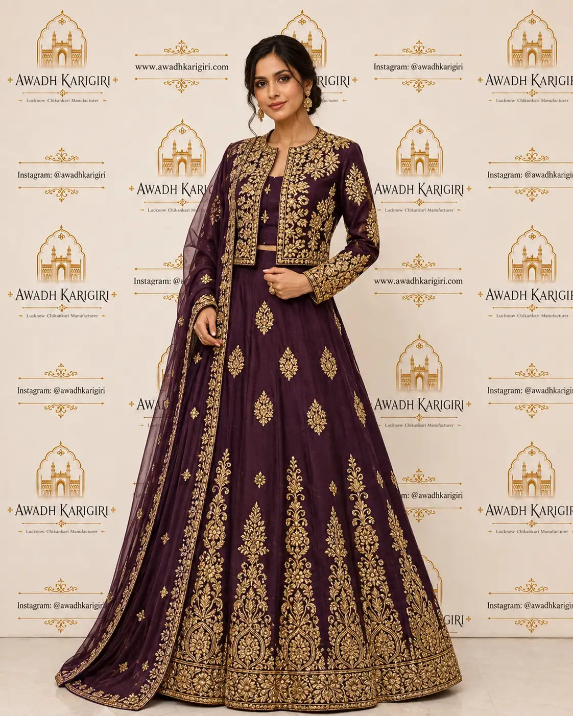 Maroon 3D Bullion Dabka Panel 1