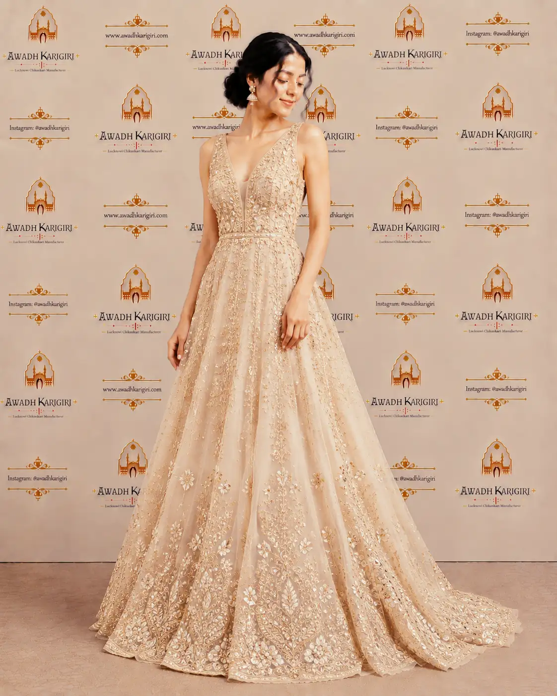 Champagne Zardozi Couture Gown