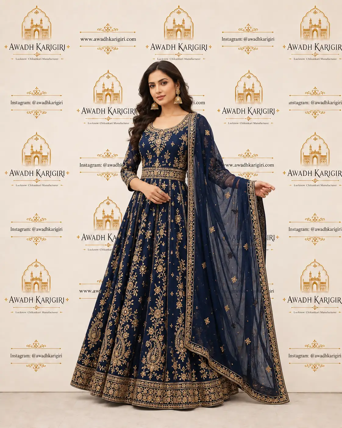 Navy Blue Zardozi Lehenga Set