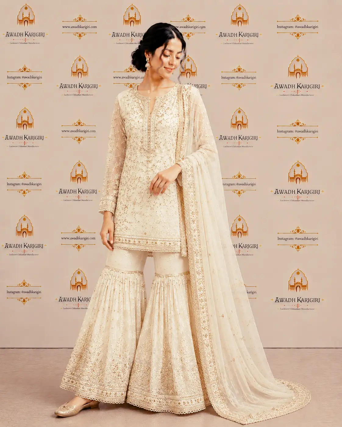 Ivory Zardozi Sharara Set