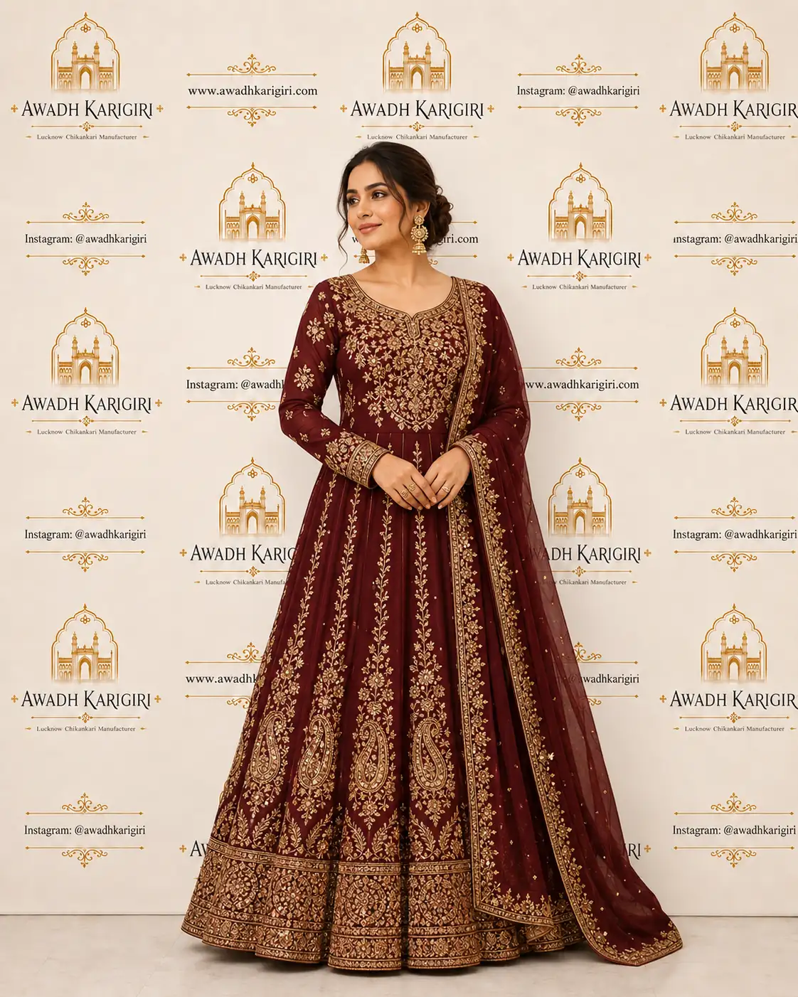 Maroon Zardozi Anarkali Set
