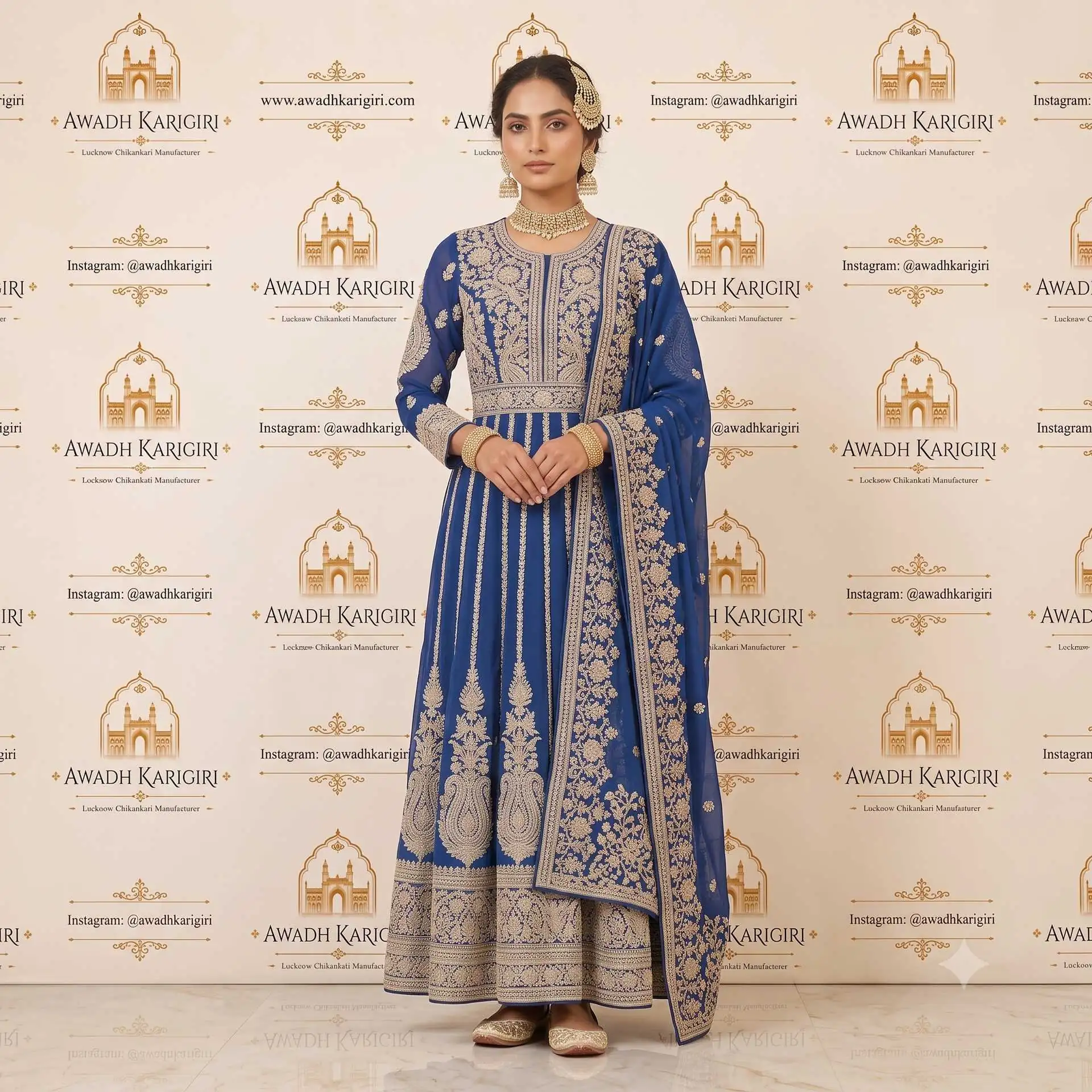Royal Blue Zardozi Anarkali Set