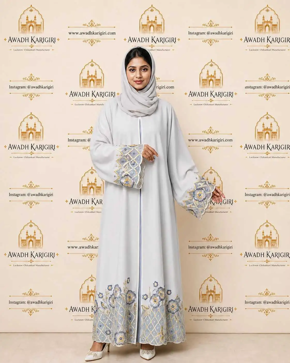 Grey Embroidered Abaya